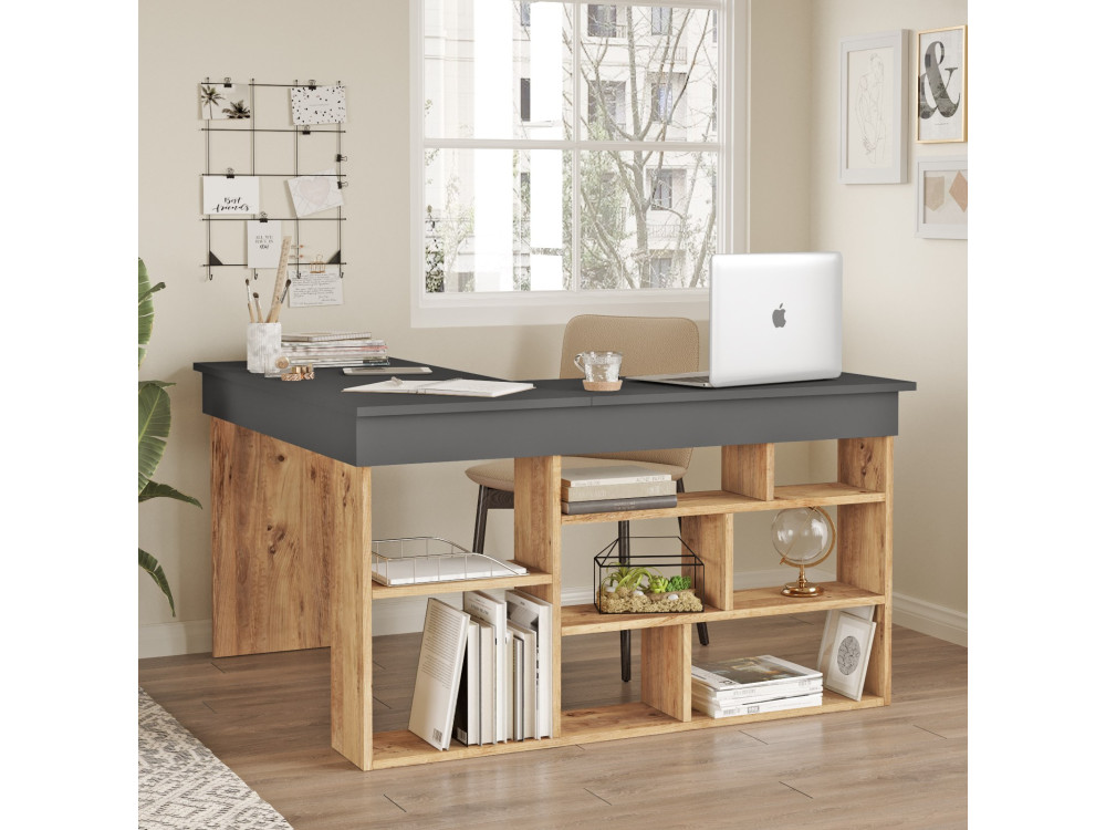 Houten bureau CT5 - 129 x 120 x 72 cm - Atlantic Pine Antraciet
