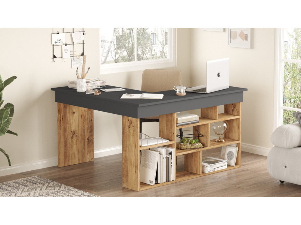 Houten bureau CT5 - 129 x 120 x 72 cm - Atlantic Pine Antraciet