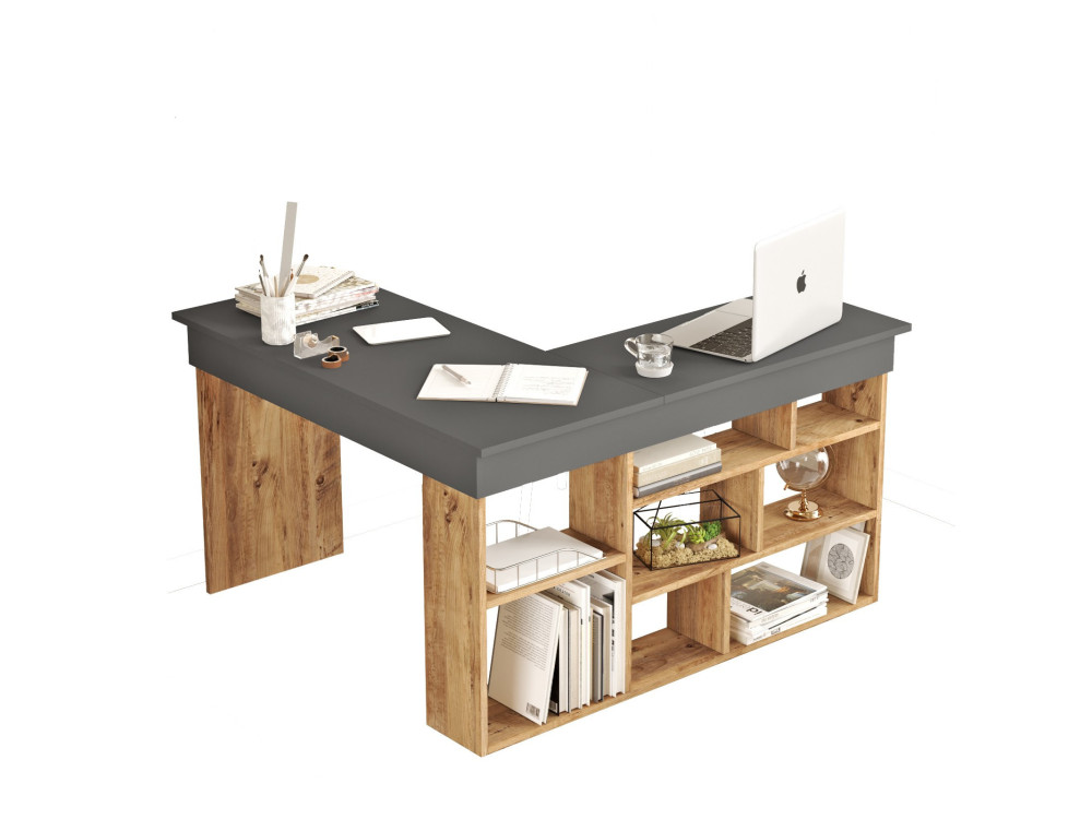 Houten bureau CT5 - 129 x 120 x 72 cm - Atlantic Pine Antraciet