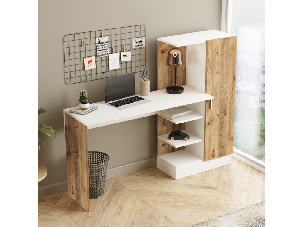 Houten bureau CT2 - 152 x 40 x 120 cm - Atlantic Pine Wit