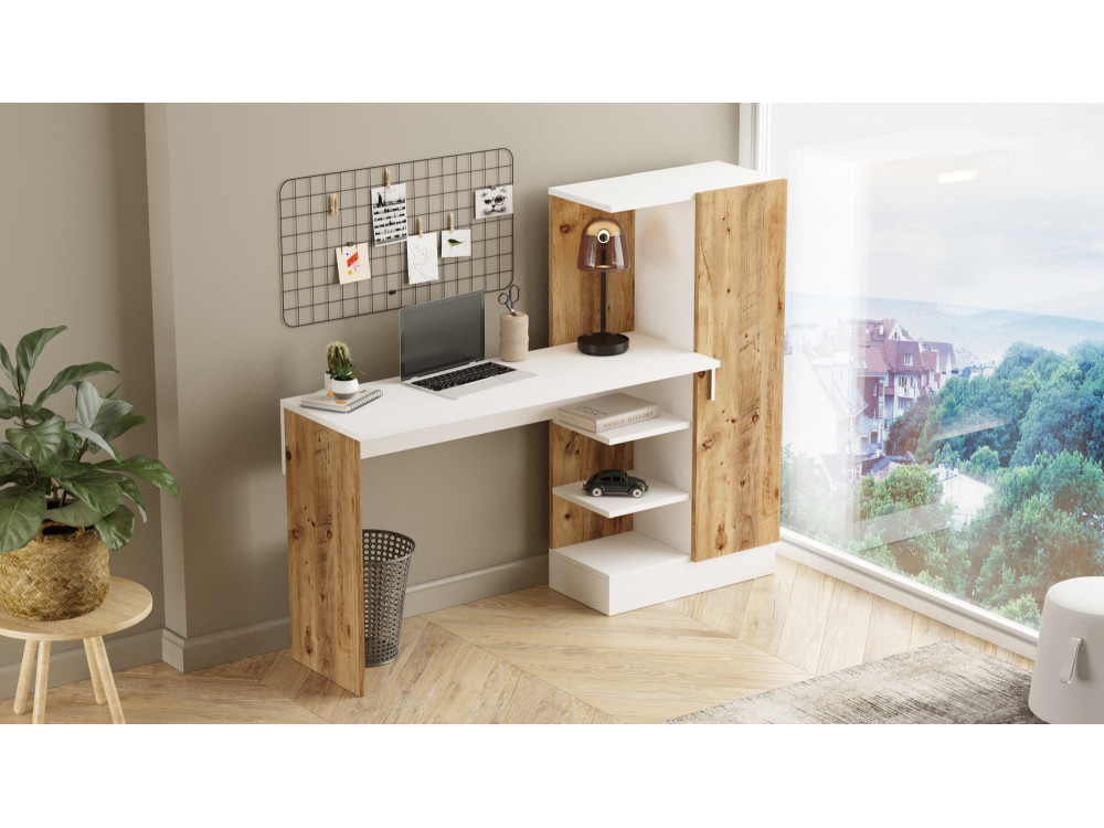 Houten bureau CT2 - 152 x 40 x 120 cm - Atlantic Pine Wit