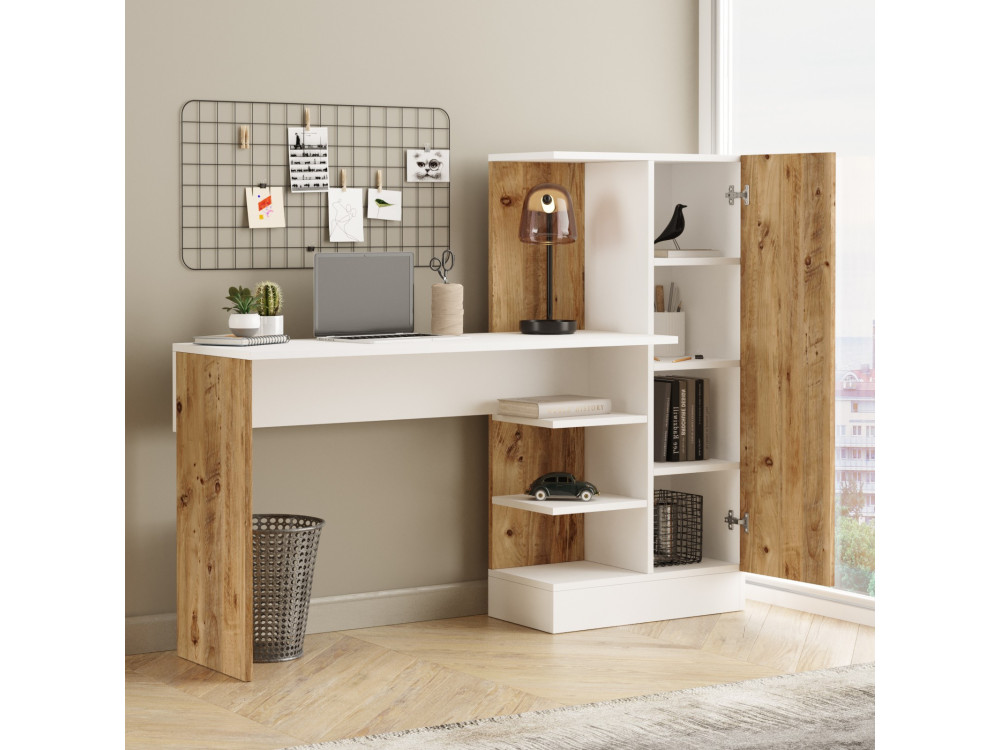 Houten bureau CT2 - 152 x 40 x 120 cm - Atlantic Pine Wit