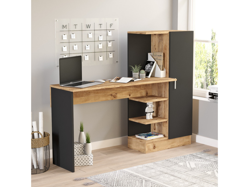 Houten bureau CT2 - 152 x 40 x 120 cm - Atlantic Pine Zwart