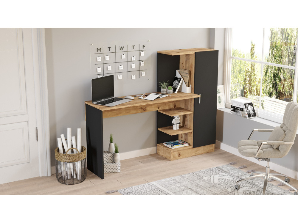 Houten bureau CT2 - 152 x 40 x 120 cm - Atlantic Pine Zwart