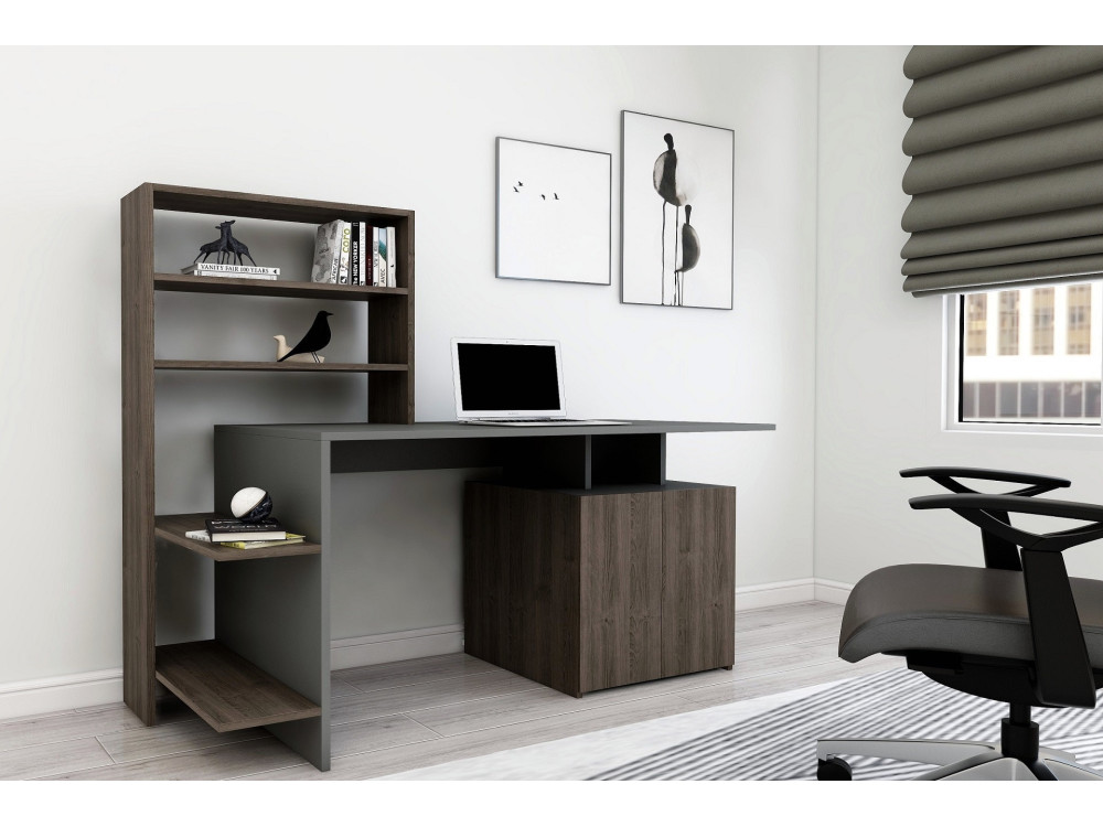 Houten bureau "Melis" - 146 x 60 x 128 cm - Noten Antraciet