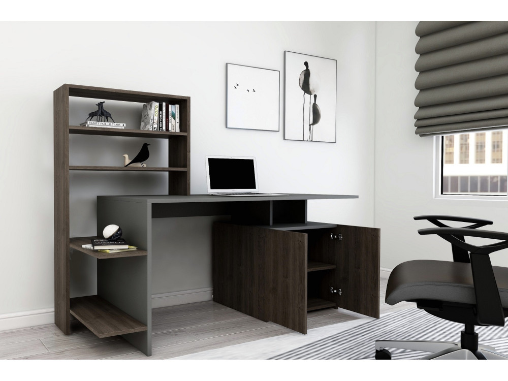 Houten bureau "Melis" - 146 x 60 x 128 cm - Noten Antraciet