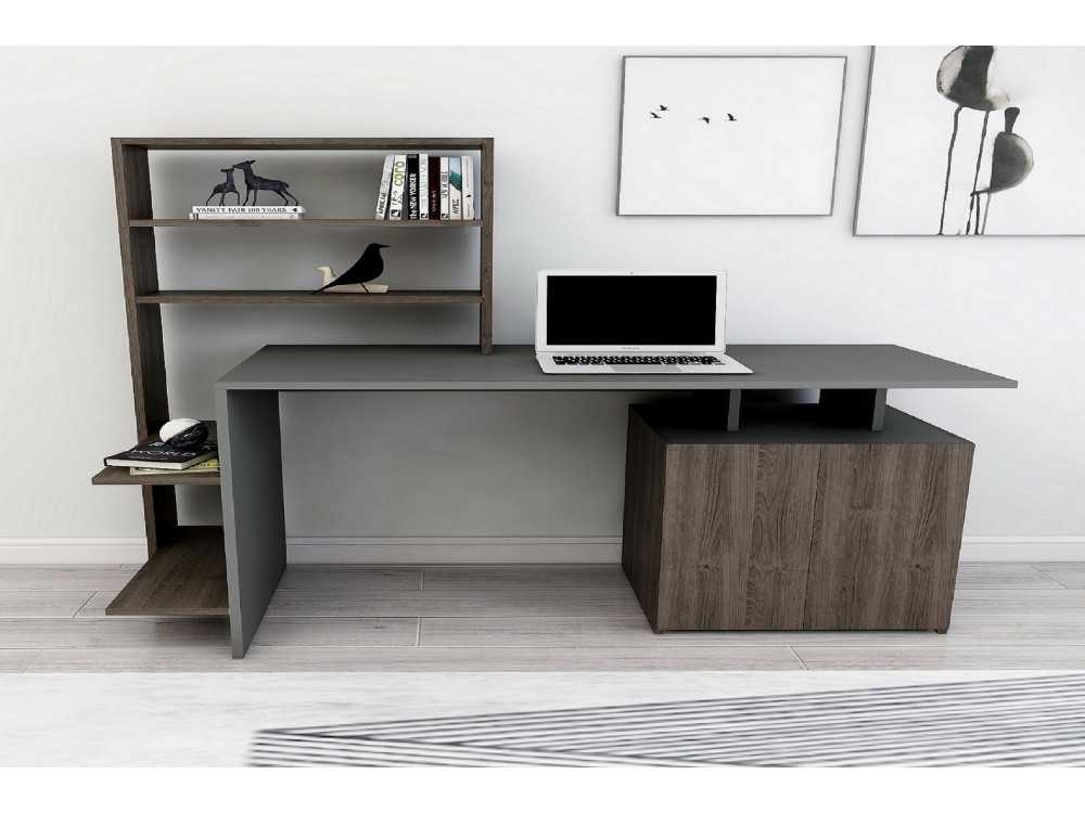 Houten bureau "Melis" - 146 x 60 x 128 cm - Noten Antraciet