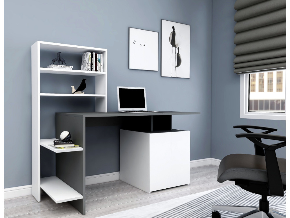 Houten bureau "Melis" - 146 x 60 x 128 cm - Antraciet Wit