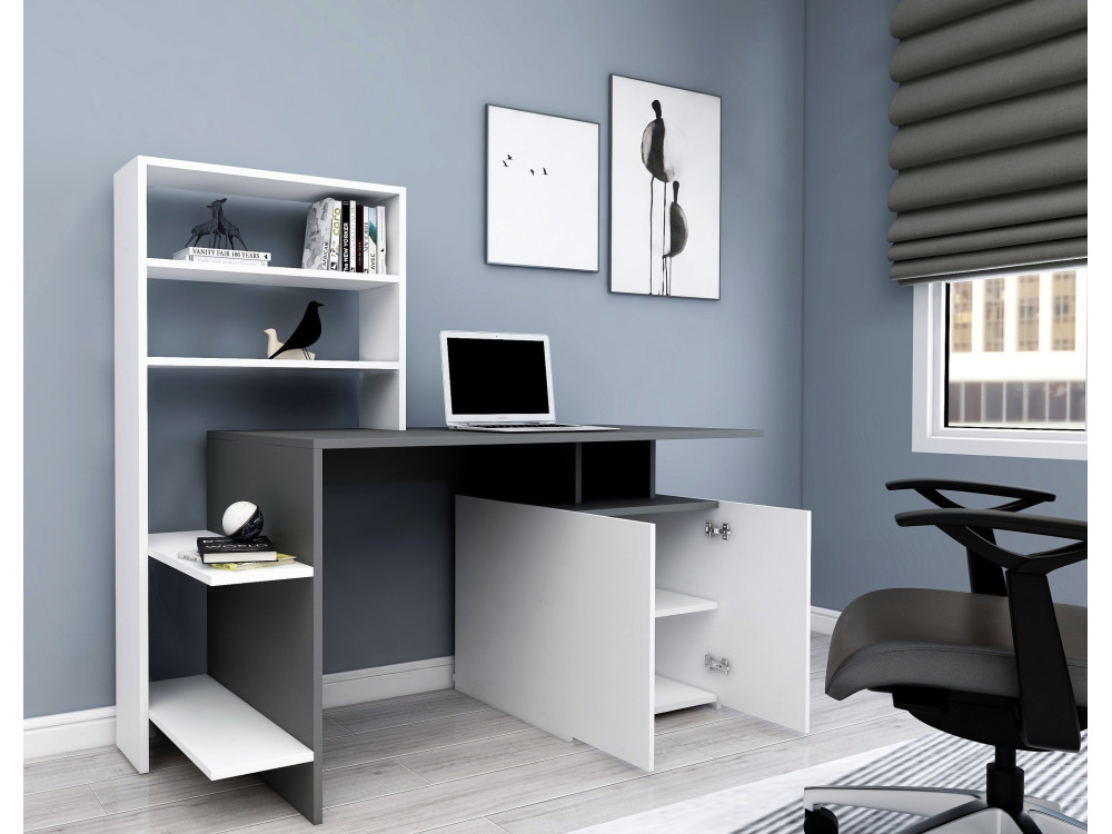 Houten bureau "Melis" - 146 x 60 x 128 cm - Antraciet Wit
