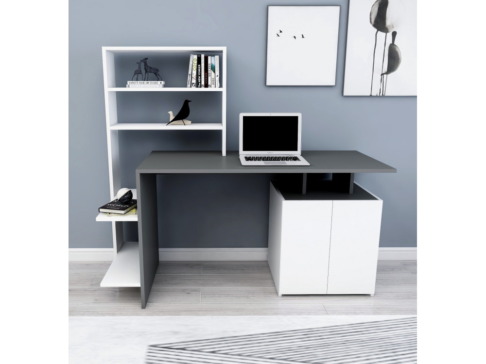 Houten bureau "Melis" - 146 x 60 x 128 cm - Antraciet Wit