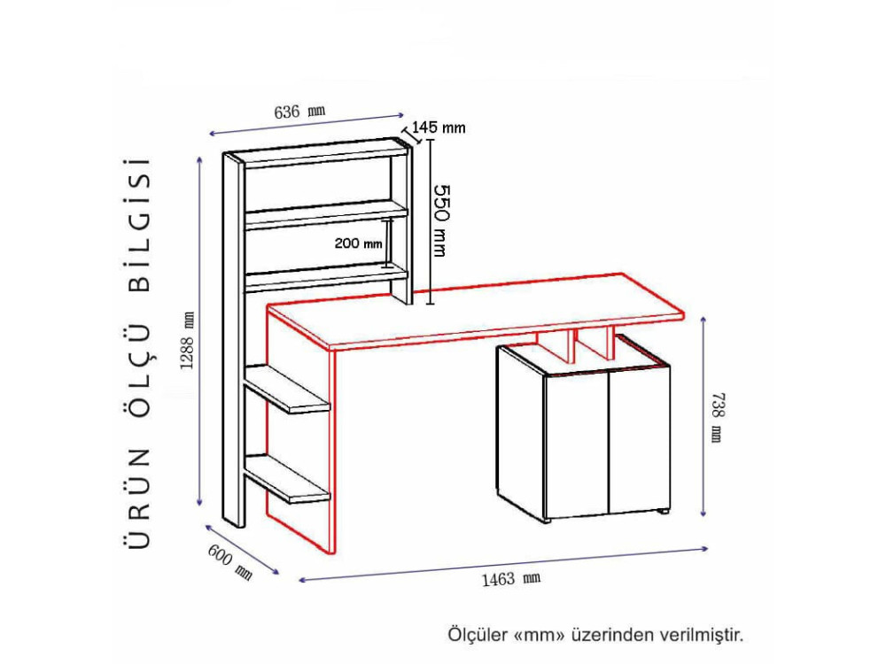 Houten bureau "Melis" - 146 x 60 x 128 cm - Antraciet Wit