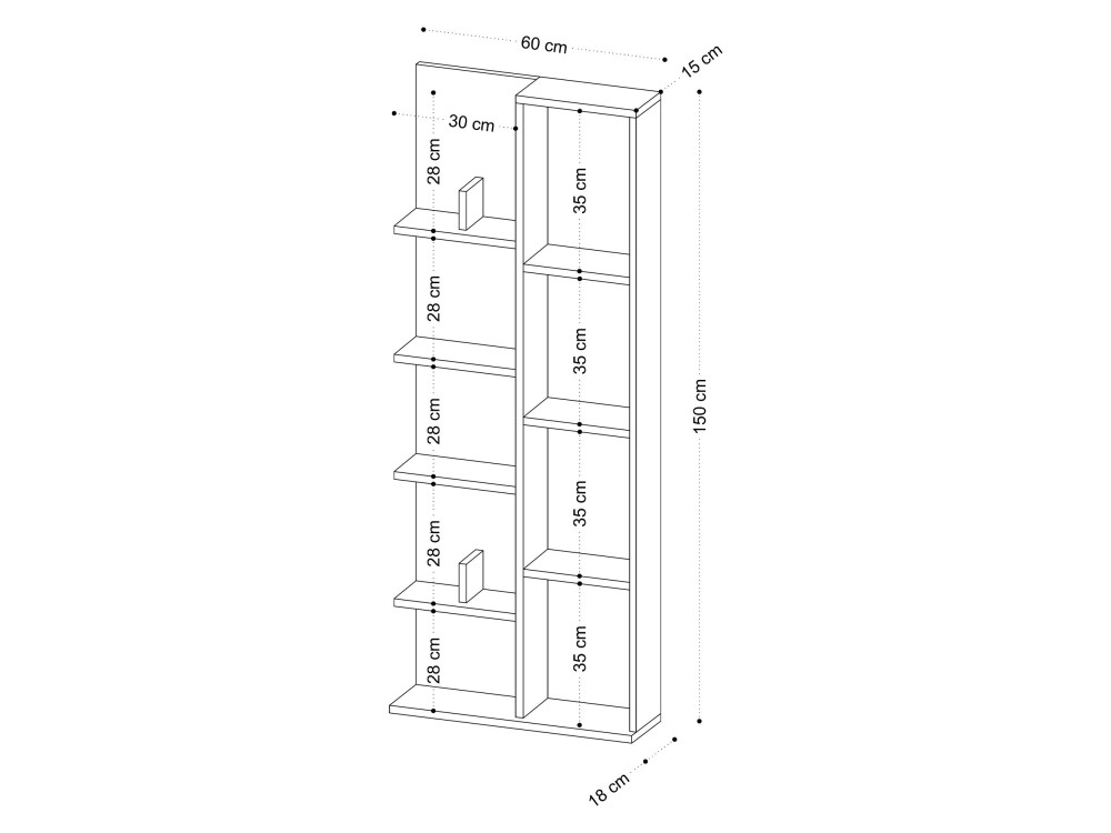 Houten boekenkast "Lily" - 60 x 18 x 150 cm - Eik