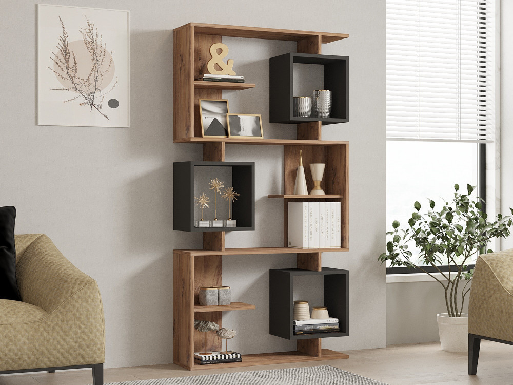 Houten boekenkast "Icardi" - 90 x 24 x 171 cm - Atlantic PineAnthraciet