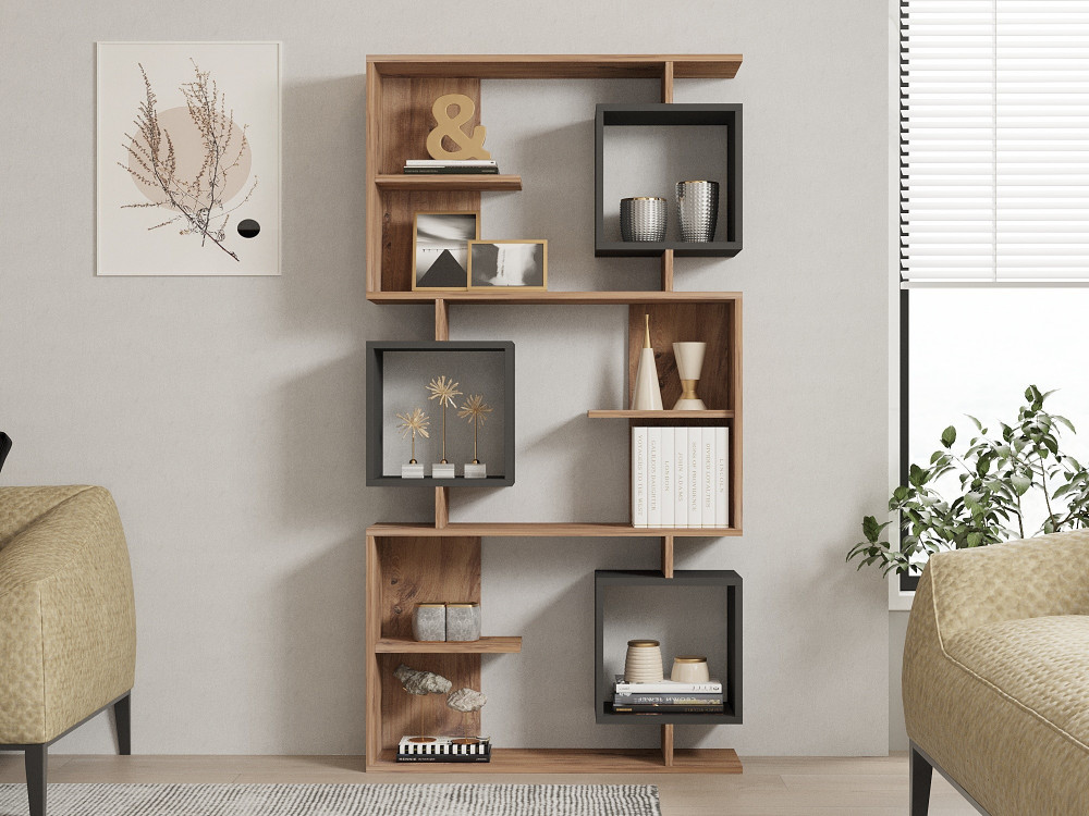 Houten boekenkast "Icardi" - 90 x 24 x 171 cm - Atlantic PineAnthraciet