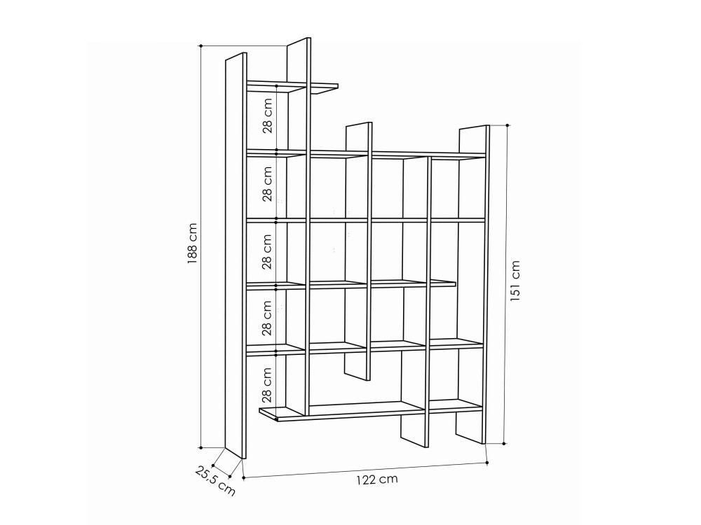Houten boekenkast "Manco" - 122 x 25 x 188 cm - Antraciet