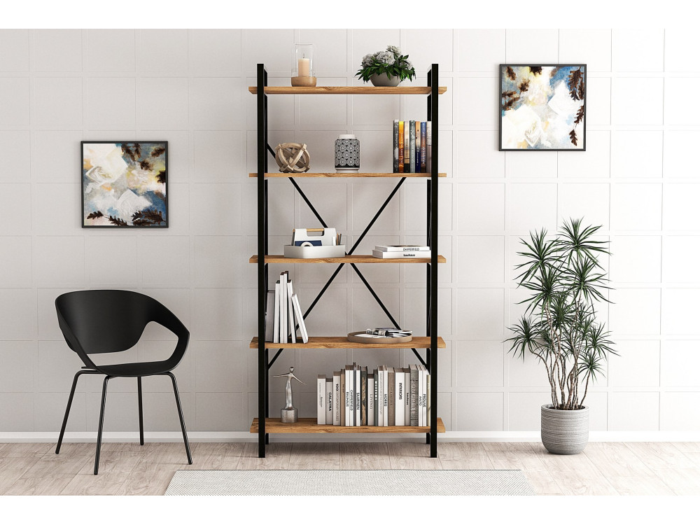 Houten boekenkast "Nero" - 90 x 33 x 180 cm - Atlantic PineZwart