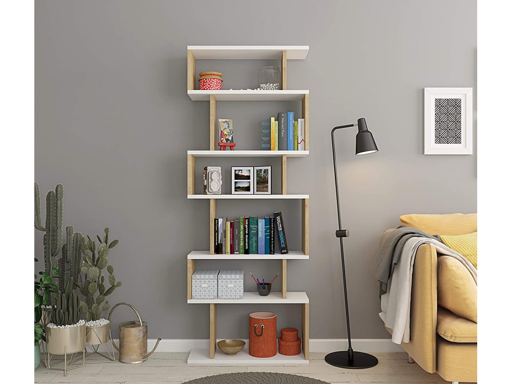 Houten boekenkast "Bates" - 60 x 19 x 160 cm - Wit eiken