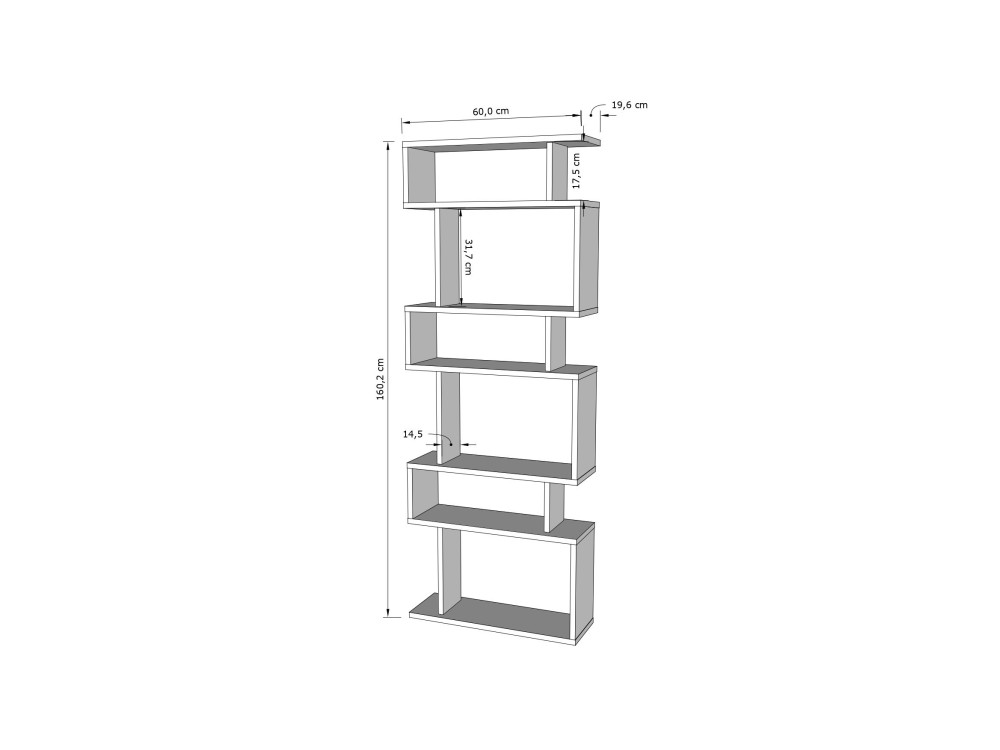 Houten boekenkast "Bates" - 60 x 19 x 160 cm - Wit eiken