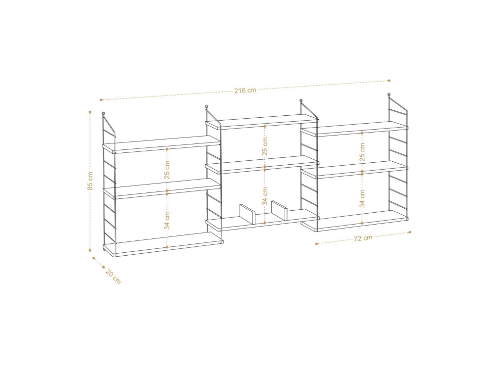 Houten boekenkast "Laba" - 216 x 20 x 85 cm - Eik
