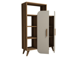 Form" houten kast met legplanken - 90 x 32 x 132 cm - Notencrème