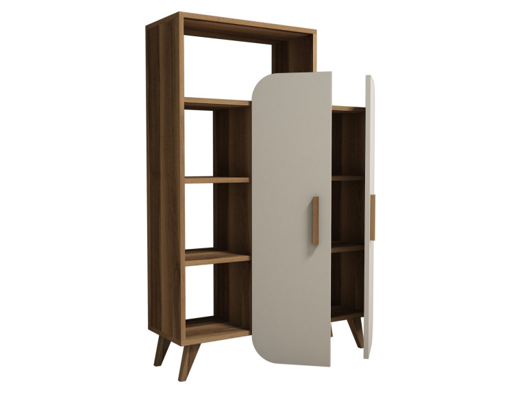 Form" houten kast met legplanken - 90 x 32 x 132 cm - Notencrème
