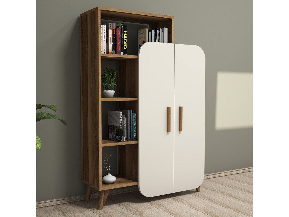 Form" houten kast met legplanken - 90 x 32 x 132 cm - Notencrème