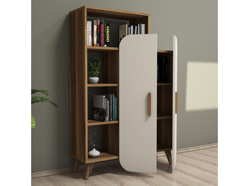 Form" houten kast met legplanken - 90 x 32 x 132 cm - Notencrème
