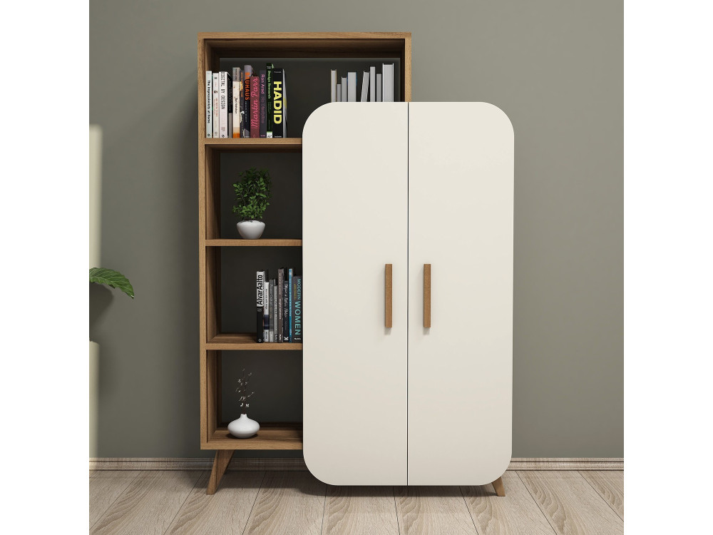 Form" houten kast met legplanken - 90 x 32 x 132 cm - Notencrème