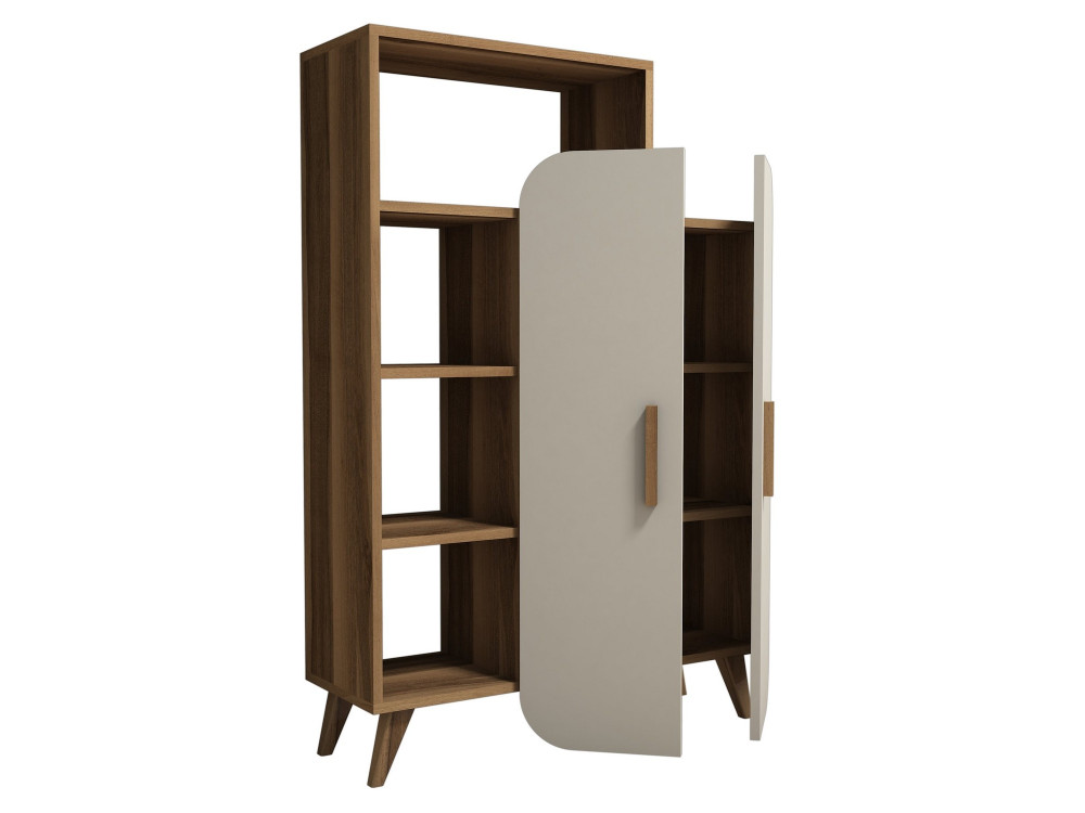 Form" houten kast met legplanken - 90 x 32 x 132 cm - Notencrème