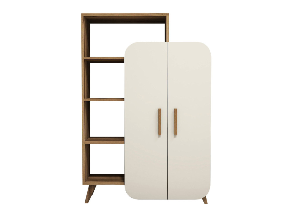 Form" houten kast met legplanken - 90 x 32 x 132 cm - Notencrème