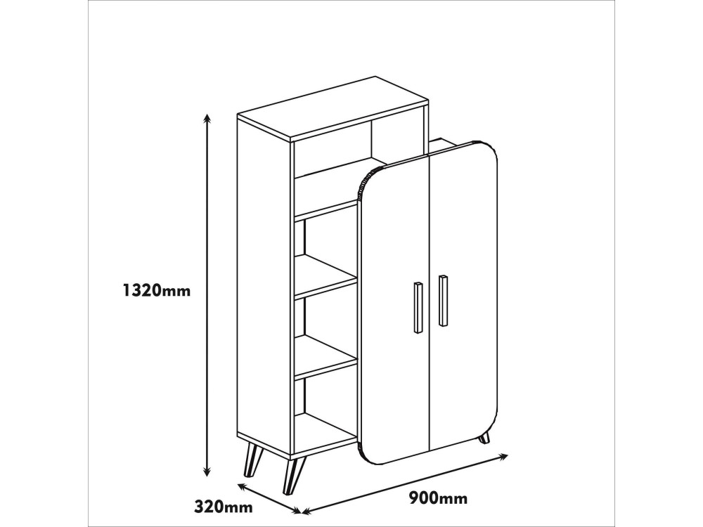 Form" houten kast met legplanken - 90 x 32 x 132 cm - Notencrème