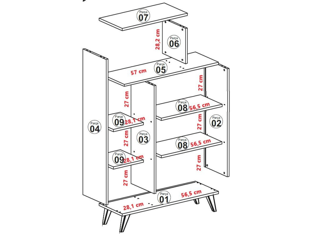 Form" houten kast met legplanken - 90 x 32 x 132 cm - Notencrème