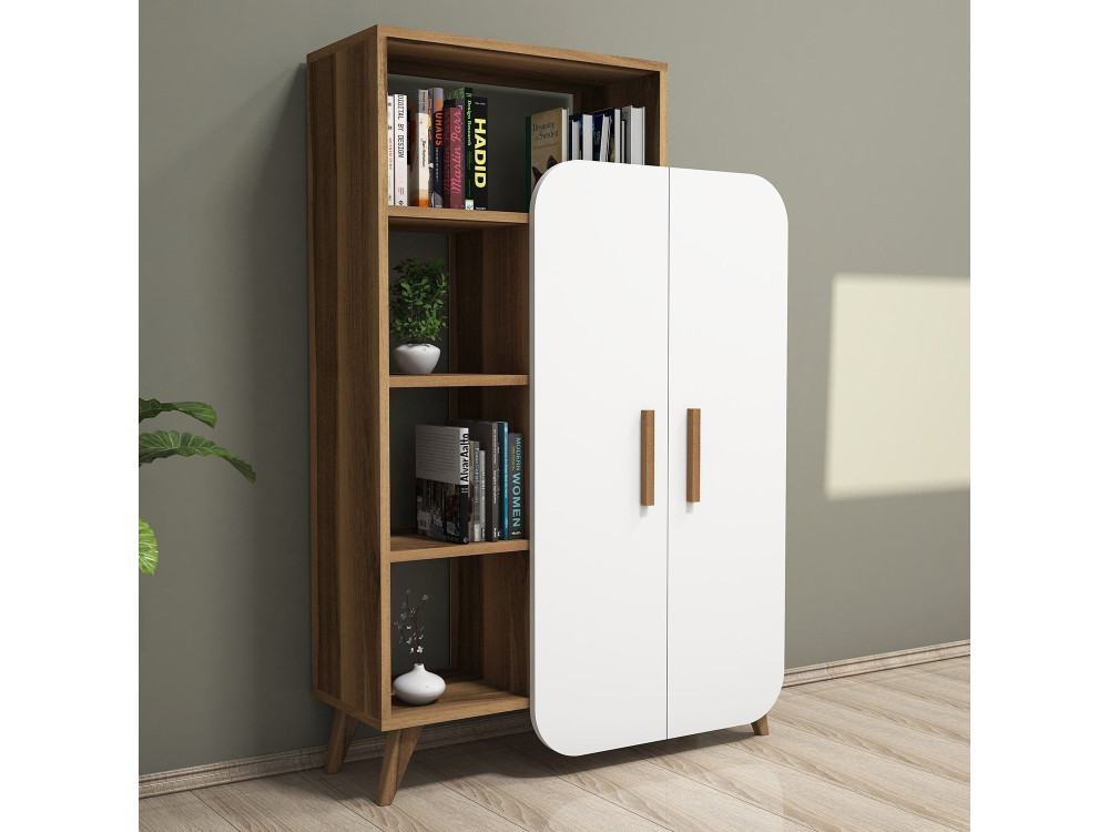 Houten boekenkast "Form" 90 x 32 x 132 cm - Notelaar