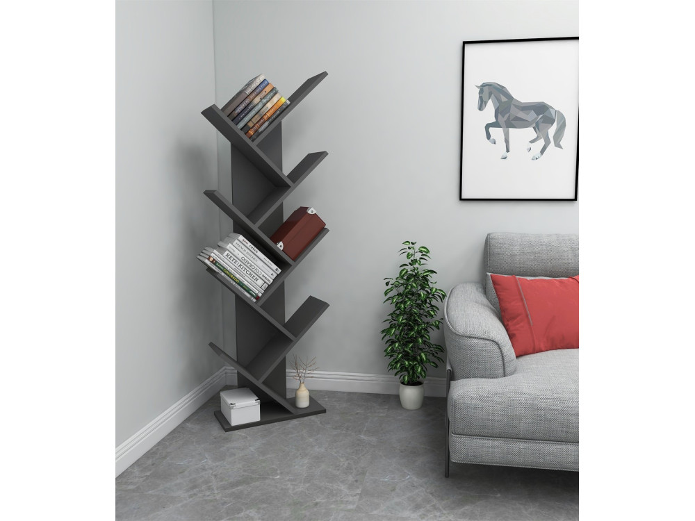 Houten boekenkast "Hitit" - 46 x 22 x 128 cm - Antraciet grijs