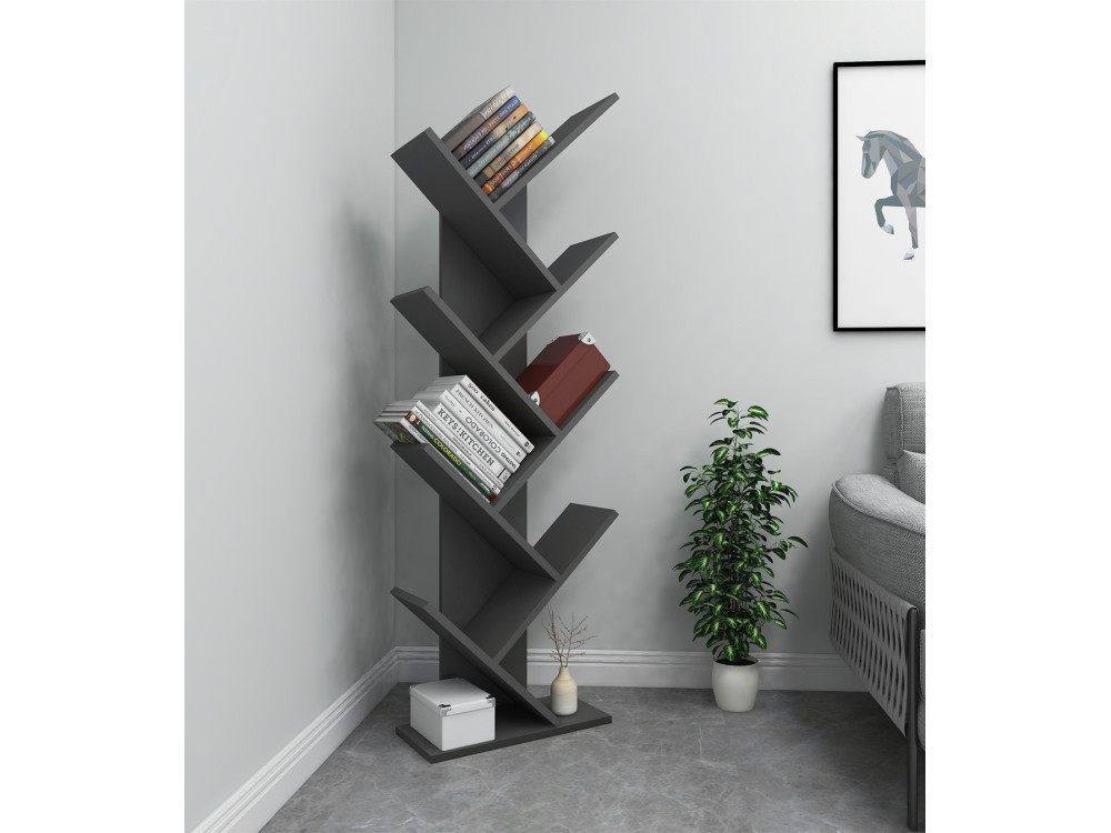 Houten boekenkast "Hitit" - 46 x 22 x 128 cm - Antraciet grijs