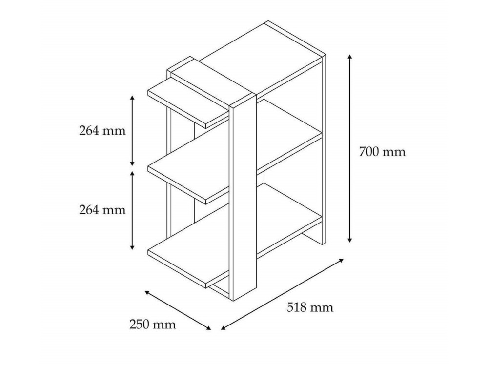 Houten boekenkast "Ova" - 51 x 25 x 70 cm - Eiken-Anthraciet
