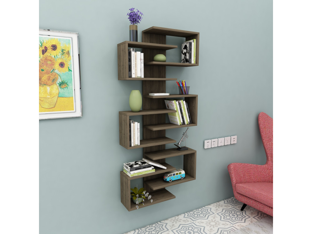 Houten boekenkast Lotus - 75 x 21 x 161 cm - Notenhout