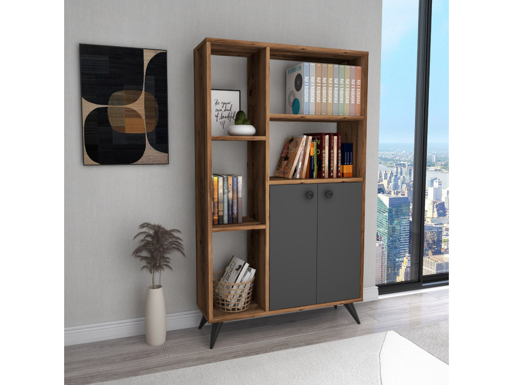 Houten boekenkast "Meldan" - 80 x 25 x 135 cm - Licht notenhout, Antraciet