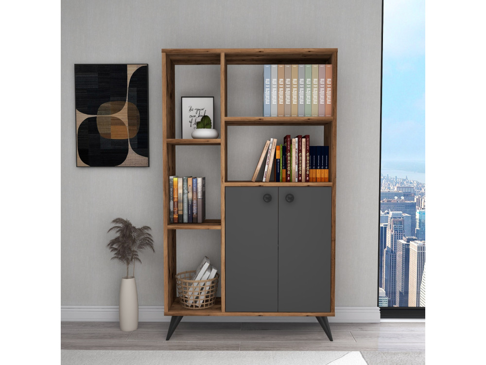 Houten boekenkast "Meldan" - 80 x 25 x 135 cm - Licht notenhout, Antraciet