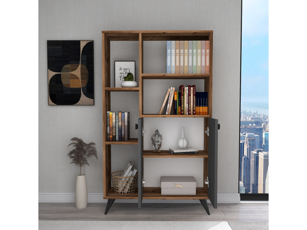 Houten boekenkast "Meldan" - 80 x 25 x 135 cm - Licht notenhout, Antraciet