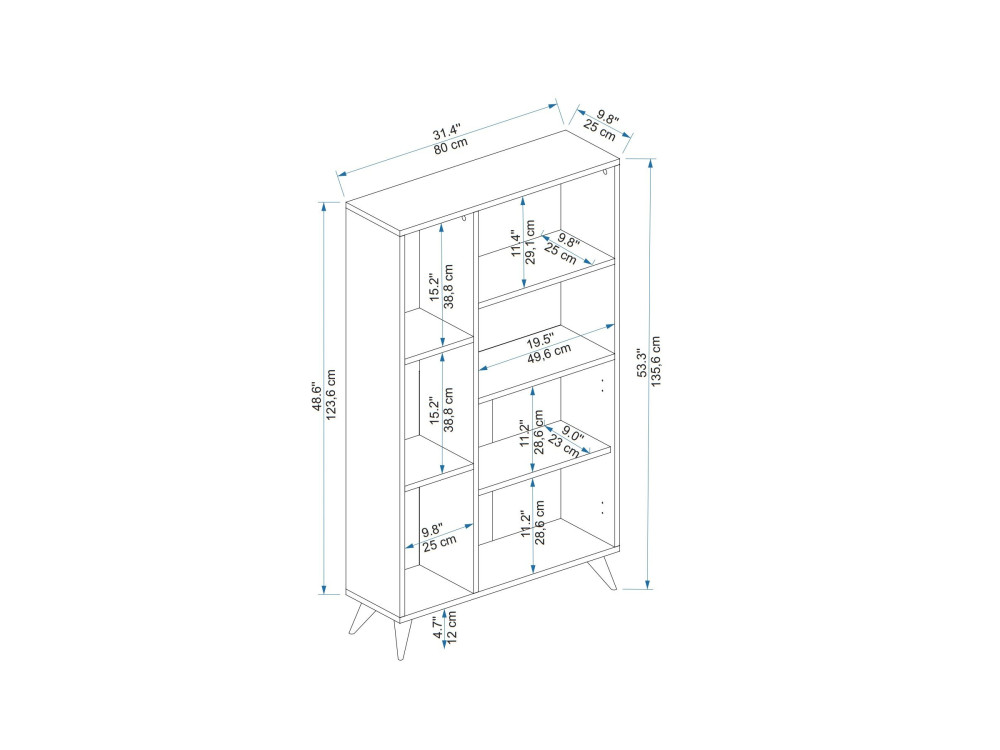 Houten boekenkast "Meldan" - 80 x 25 x 135 cm - Licht notenhout, Antraciet