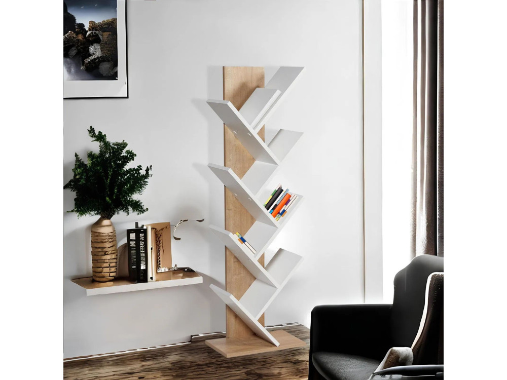 Tuval 066" houten boekenkast - 46 x 22 x 129 cm - Eik, Wit