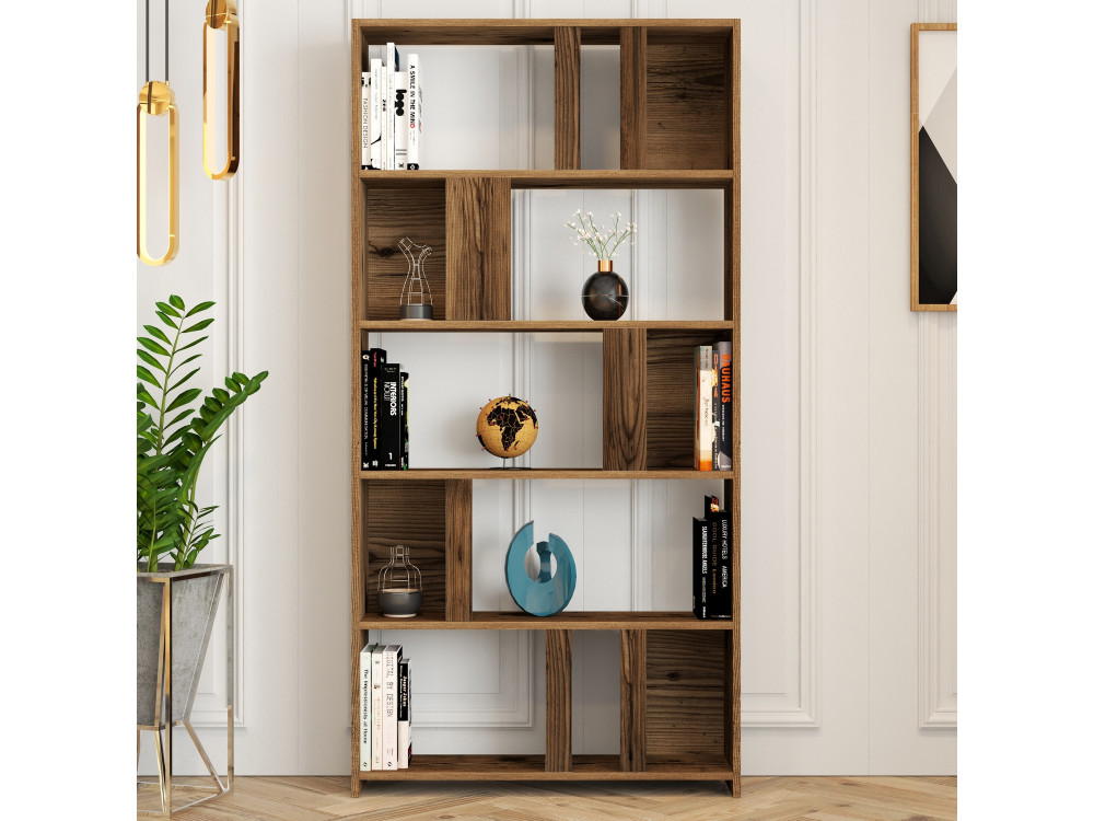 Houten boekenkast "Lima" - 90 x 20 x 180 cm - Notelaar