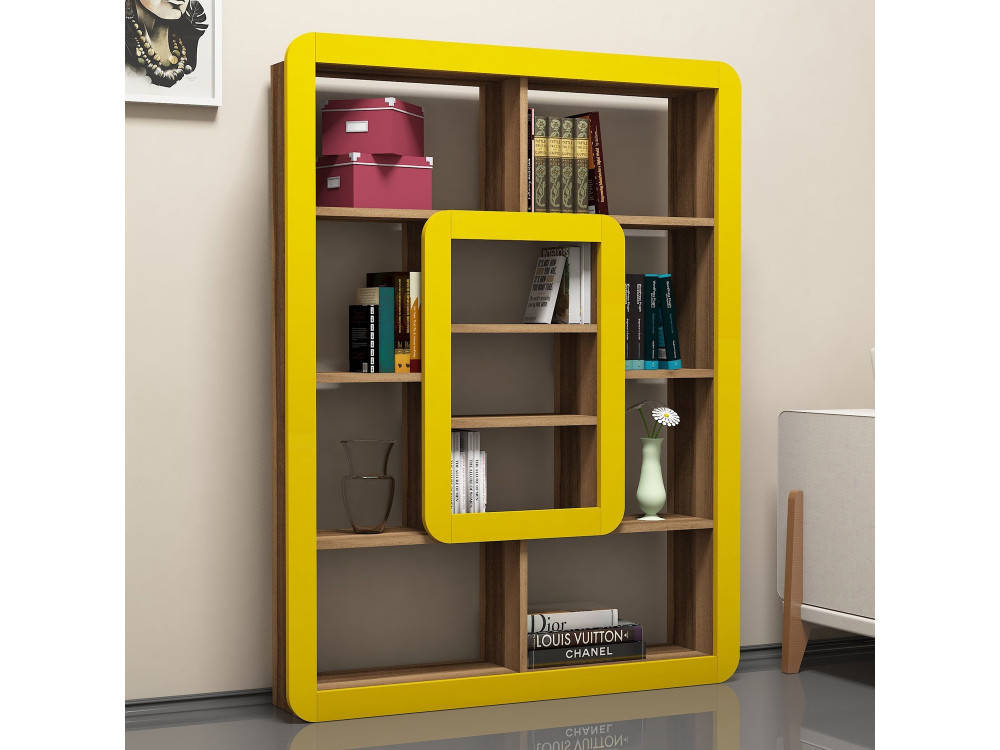 Houten boekenkast "Orkide" - 108 x 21 x 140 cm - Notelaar, Geel