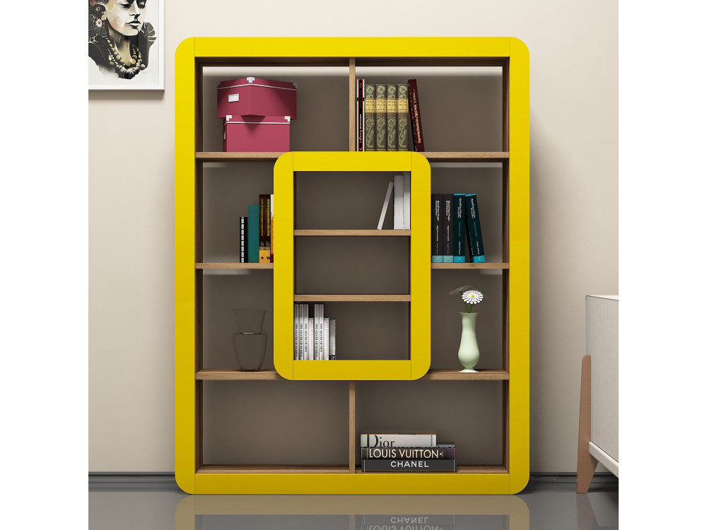 Houten boekenkast "Orkide" - 108 x 21 x 140 cm - Notelaar, Geel