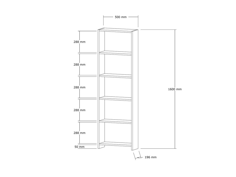 Nieuwe" houten boekenkast - 50 x 19 x 160 cm - Eik
