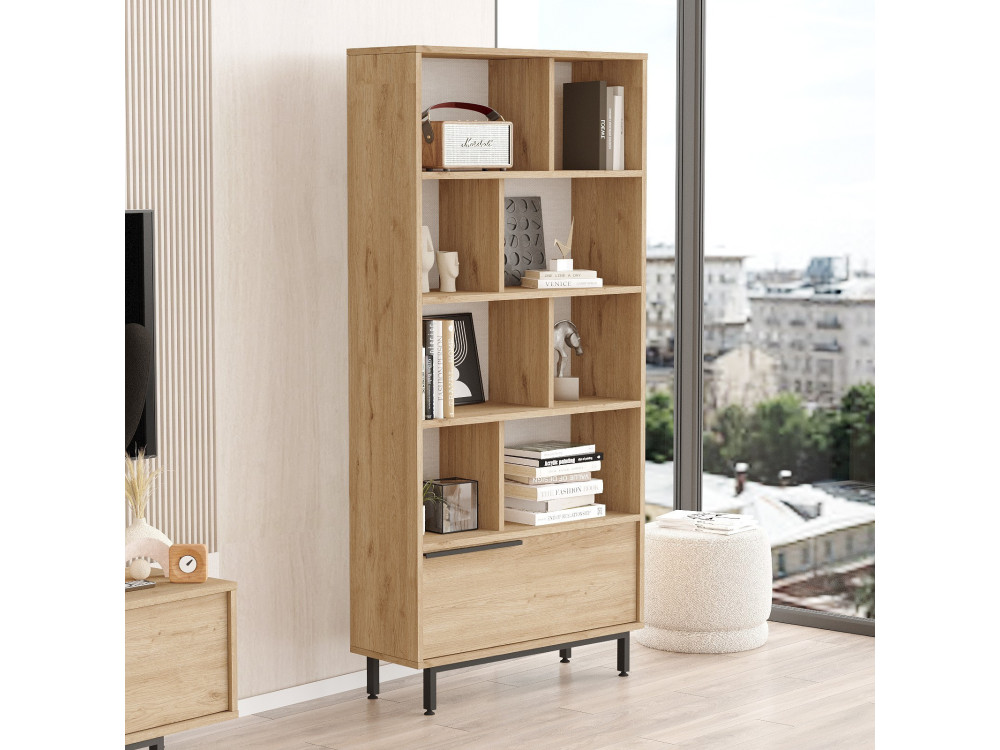 Houten boekenkast "Calvin" 83,9 x 29,5 x 175,6 cm - Notelaar