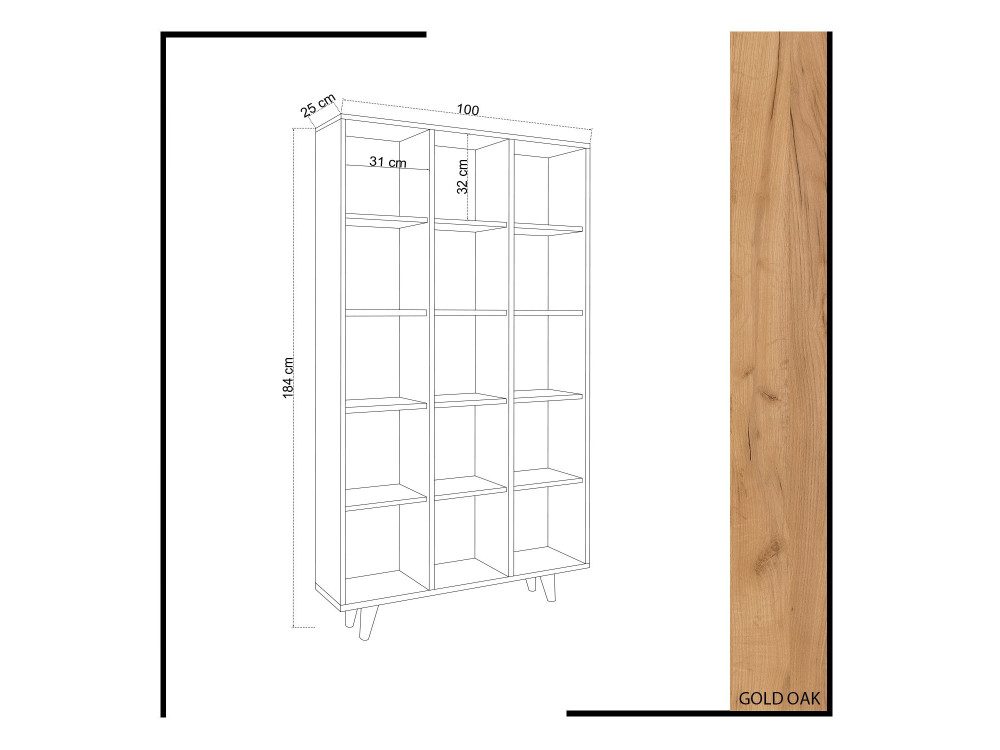 Houten boekenkast "Zipa" 100 x 25 x 184 cm - Eik