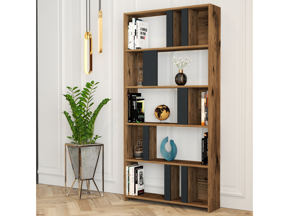 Houten boekenkast "Lima" 90 x 20 x 180 cm - Notelaar