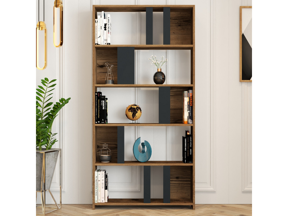 Houten boekenkast "Lima" 90 x 20 x 180 cm - Notelaar